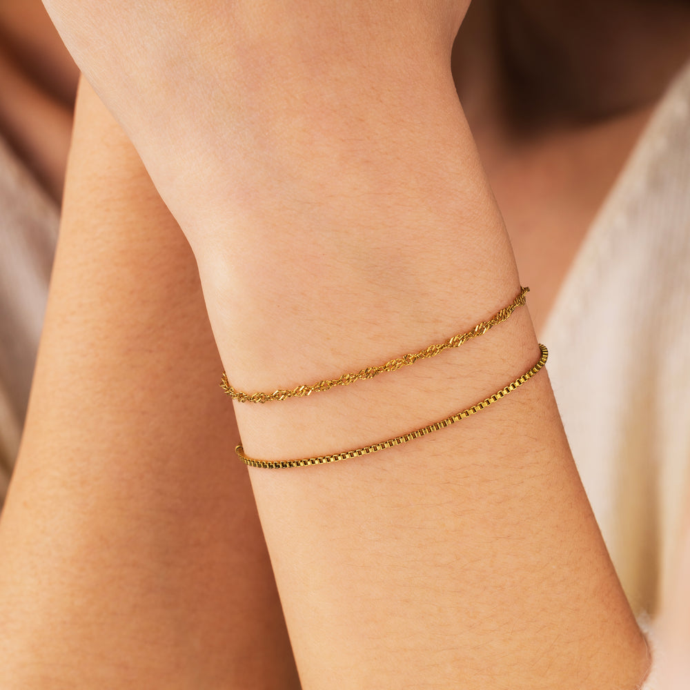 Twist and Box Chain Bracelet Bundle - Gold