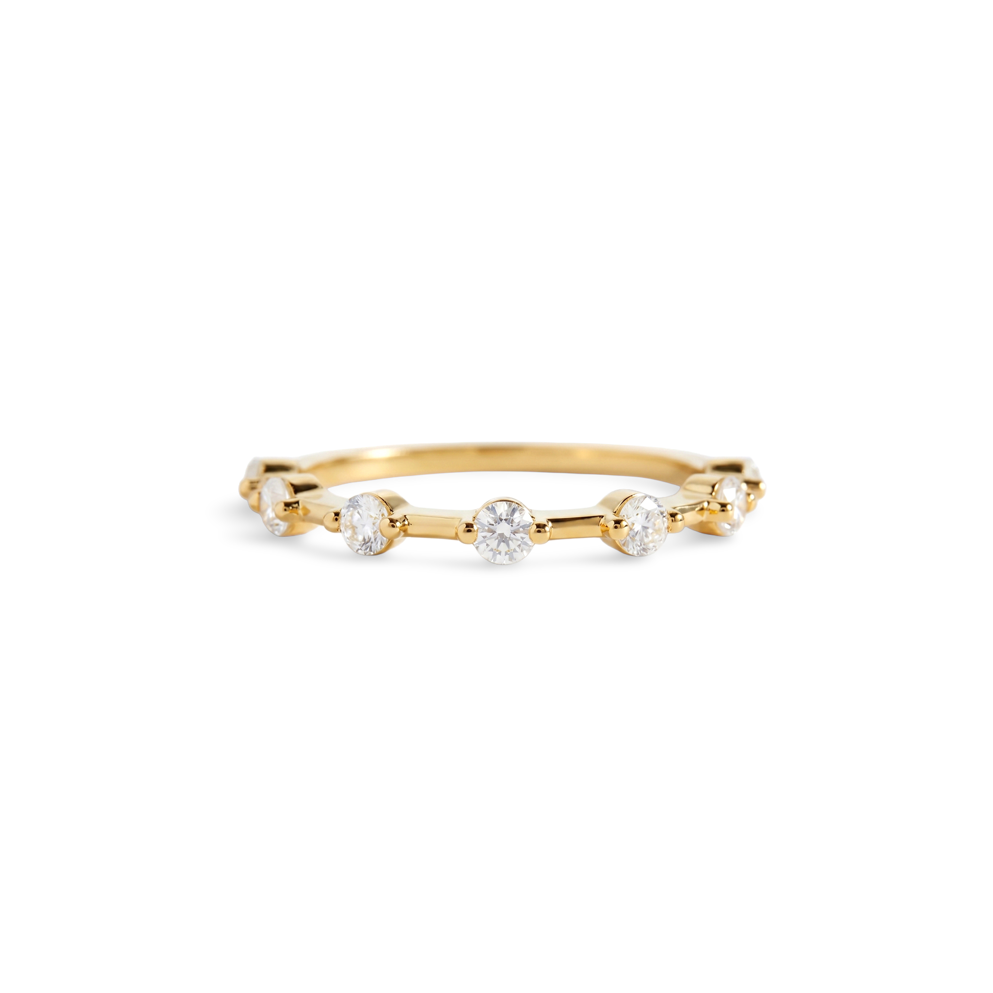 Gold ring with small diamonds on a white background