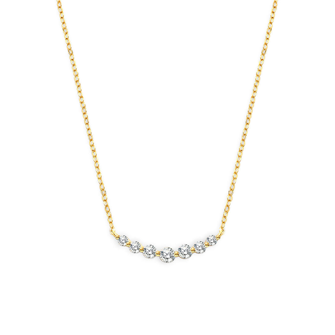 Gold necklace with small diamonds on a white background