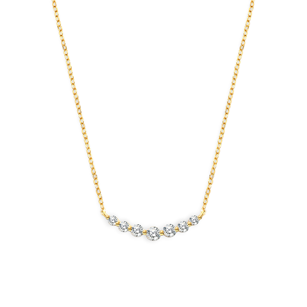 Gold necklace with small diamonds on a white background