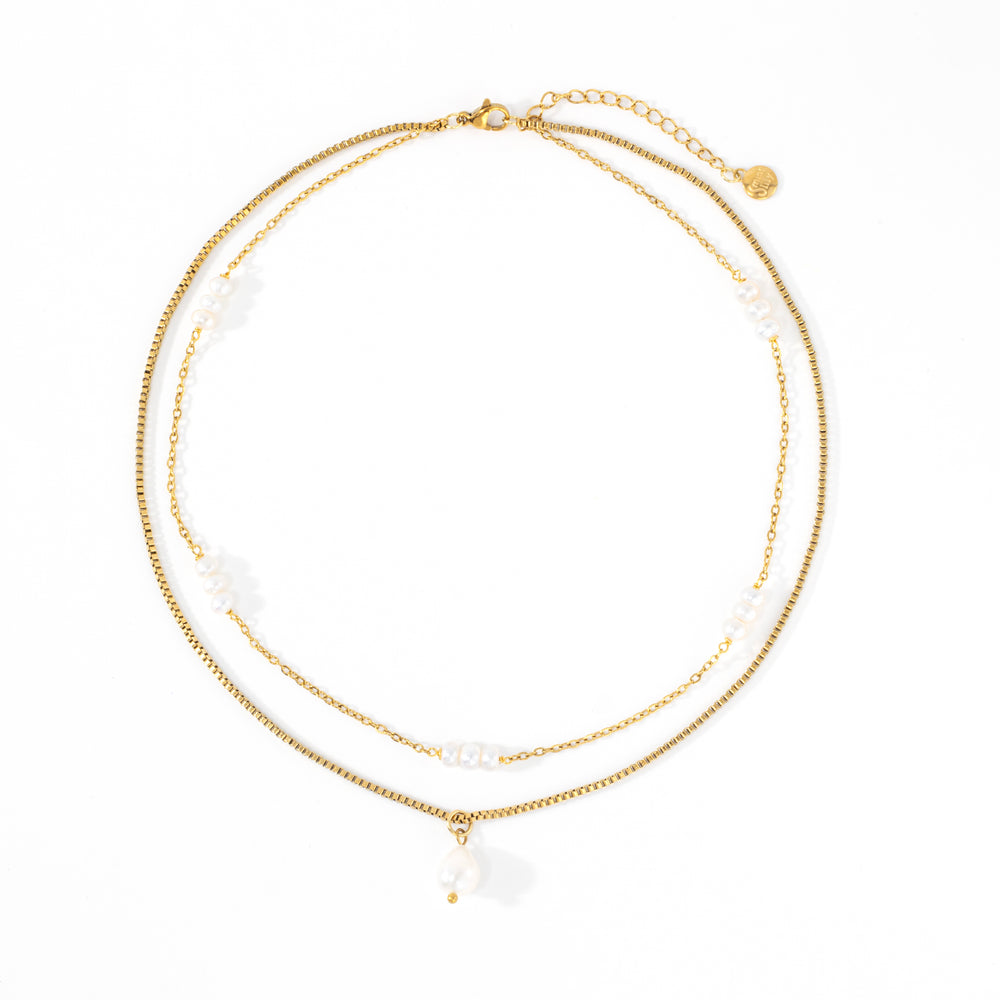 Dainty Layered Pearl Necklace - Gold