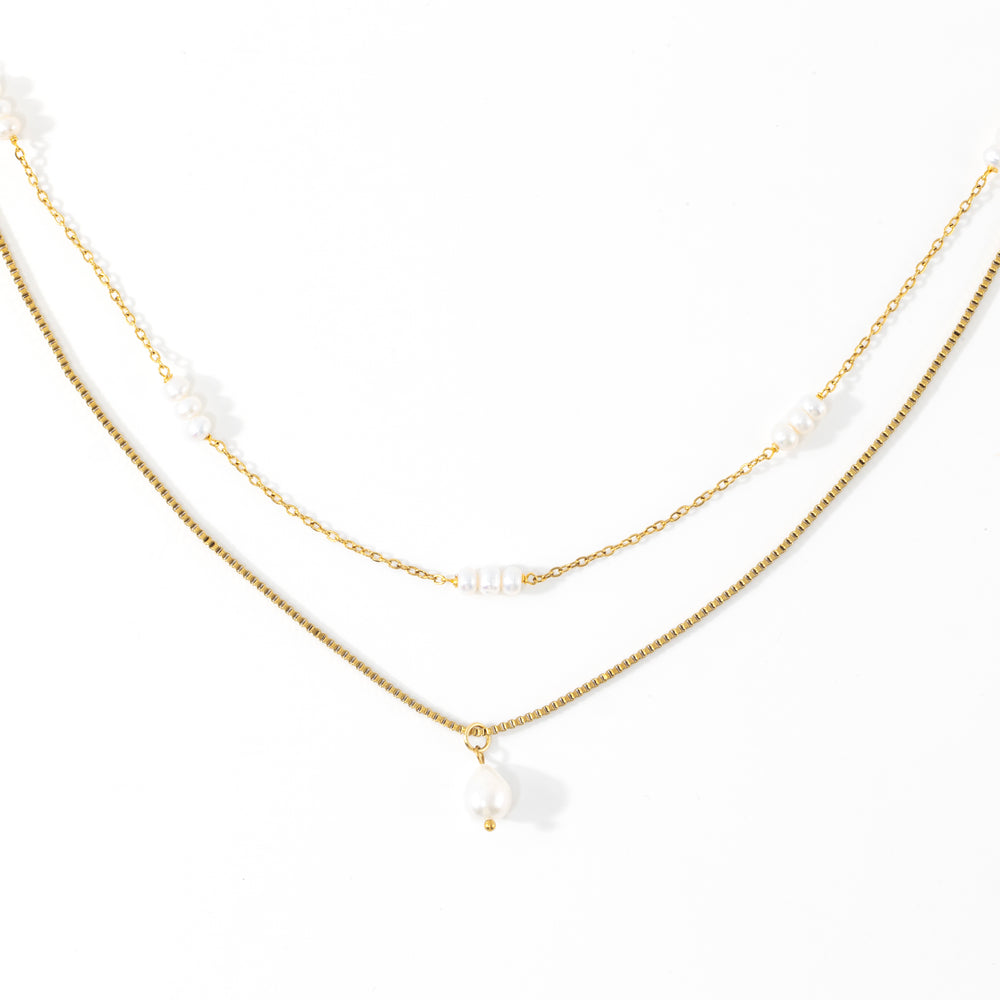 Dainty Layered Pearl Necklace - Gold