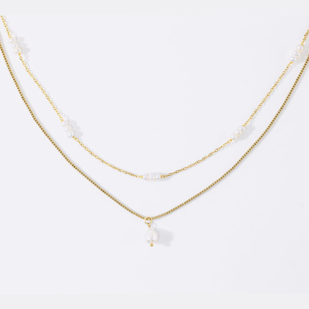 Dainty Layered Pearl Necklace - Gold