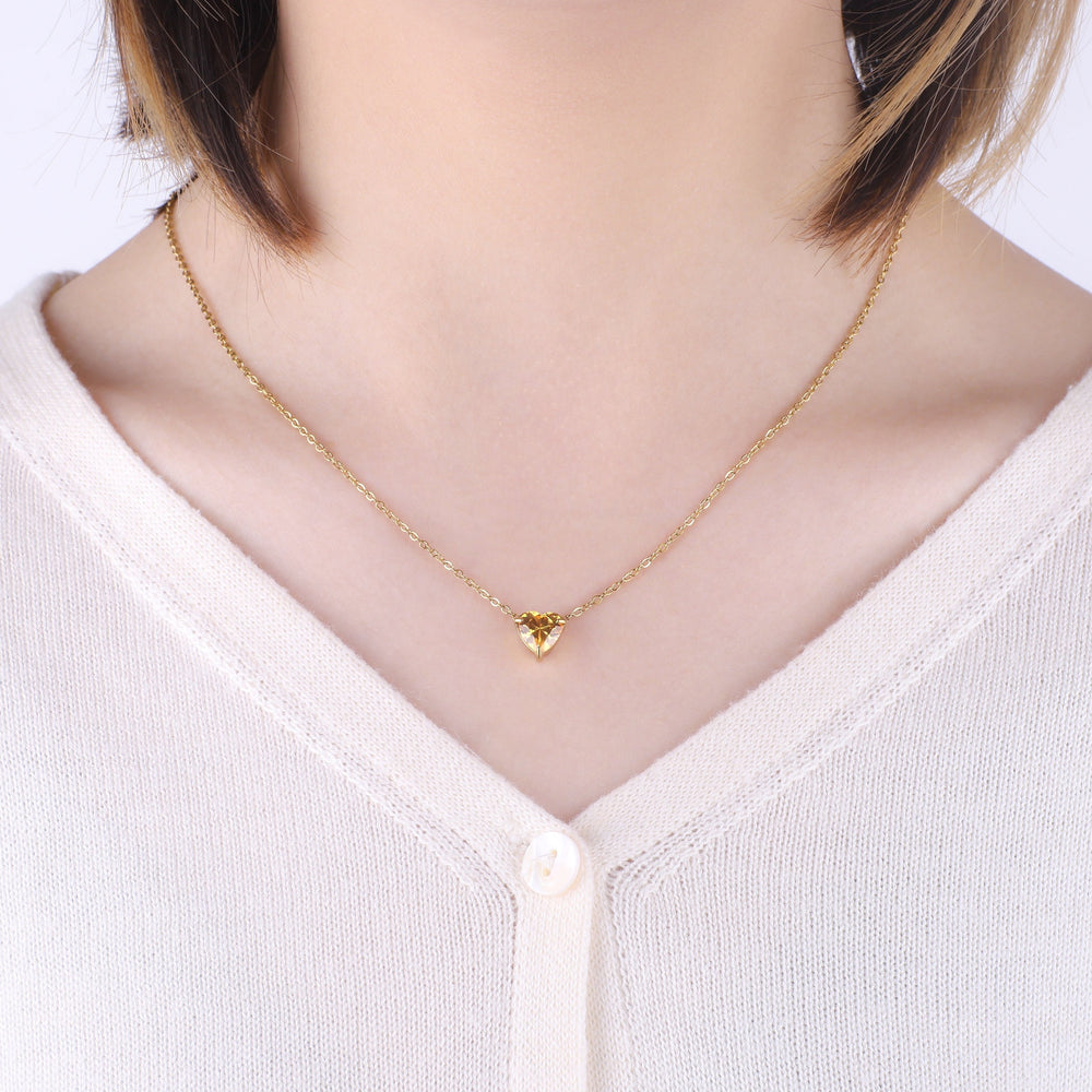 Dainty Birthstone Heart Necklace - October Pink Tourmaline