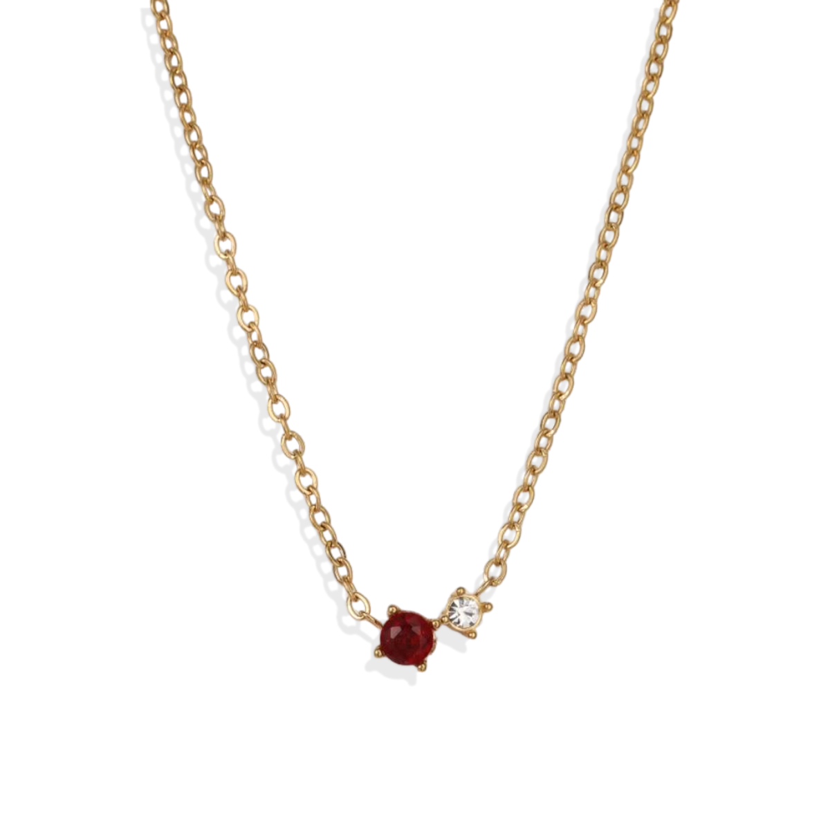 Dainty Birthstone Solitaire Necklace with Diamond Accent