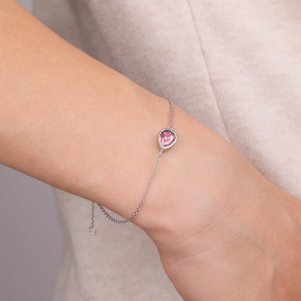 Teardrop Birthstone Bracelet - October Pink Tourmaline