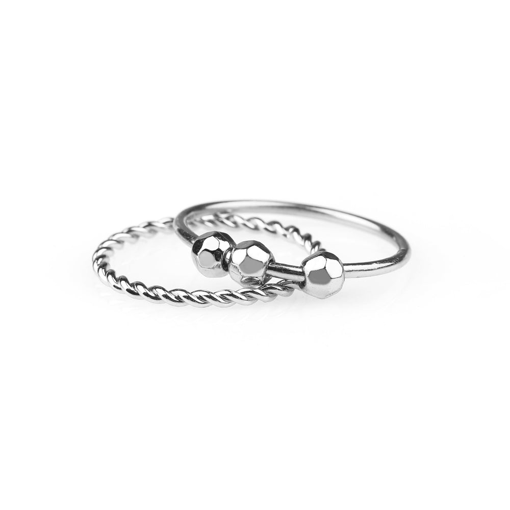 Dainty Stackable Beaded Fidget Ring Set - Silver / 5
