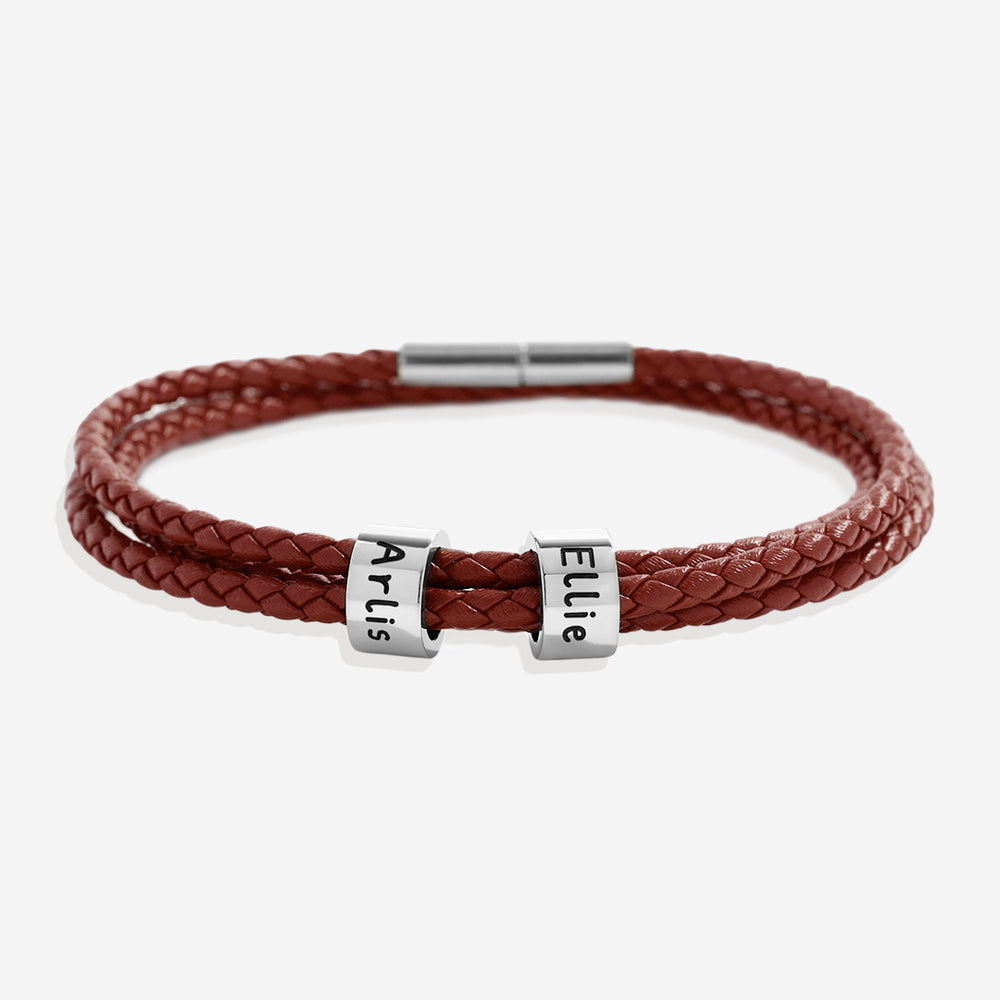 Personalized Beaded Bracelet - Brown / Silver / 1