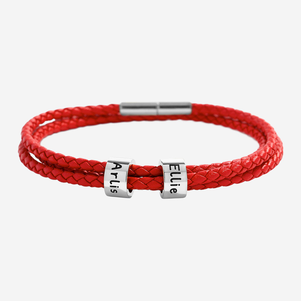 Personalized Beaded Bracelet - Red / Silver / 6