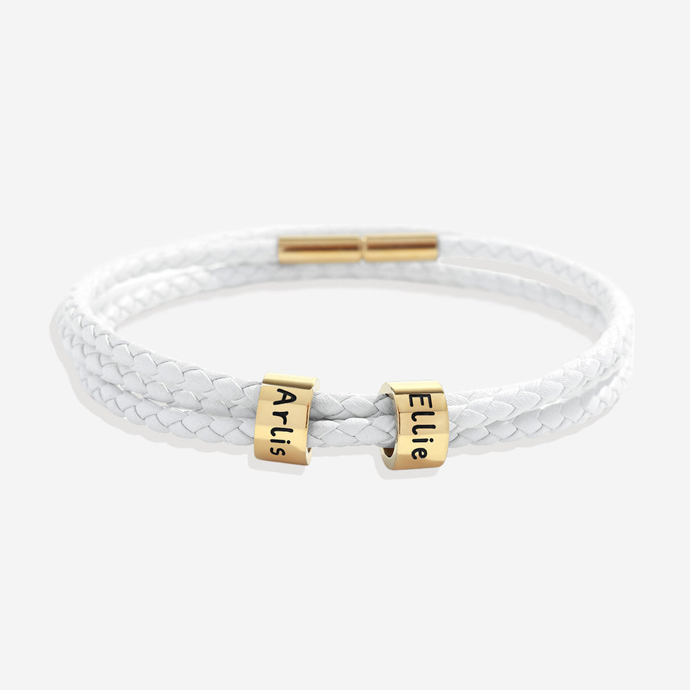 Personalized Beaded Bracelet - White / Gold / 2