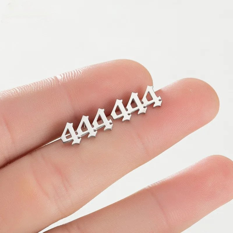Tiny Angel Number Earrings - Silver / 111