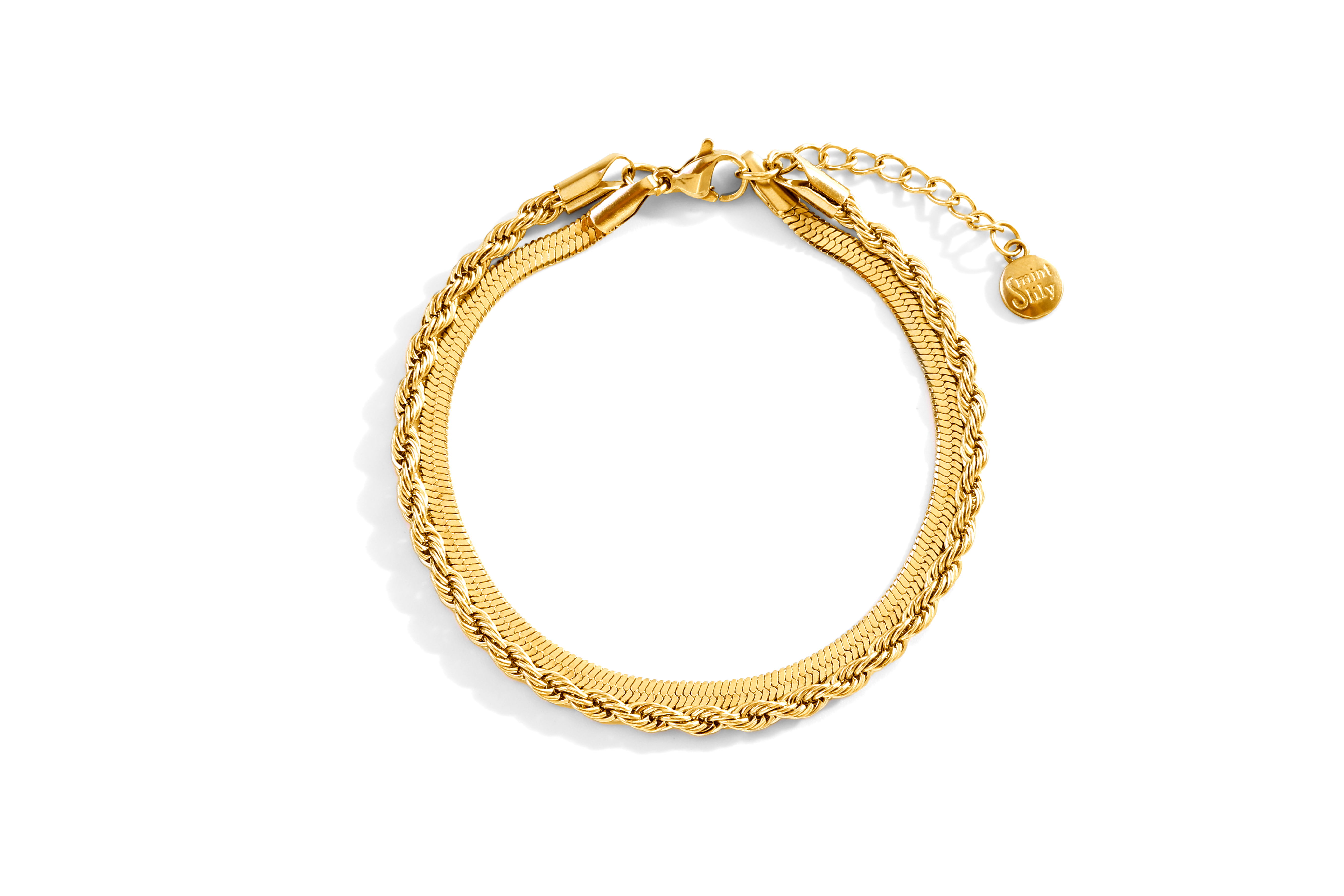 Gold bracelet on a white background