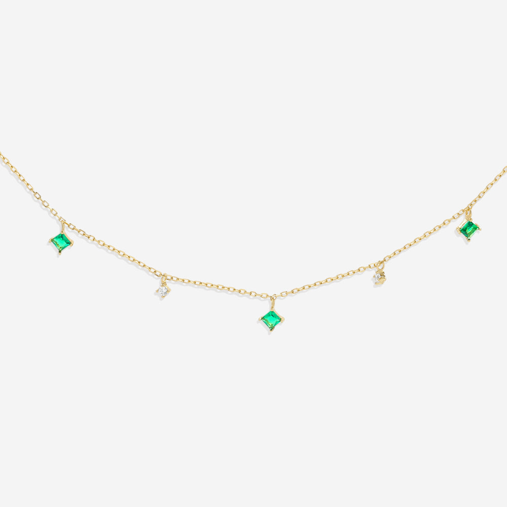 Princess-Cut Emerald Station Necklace - Default Title