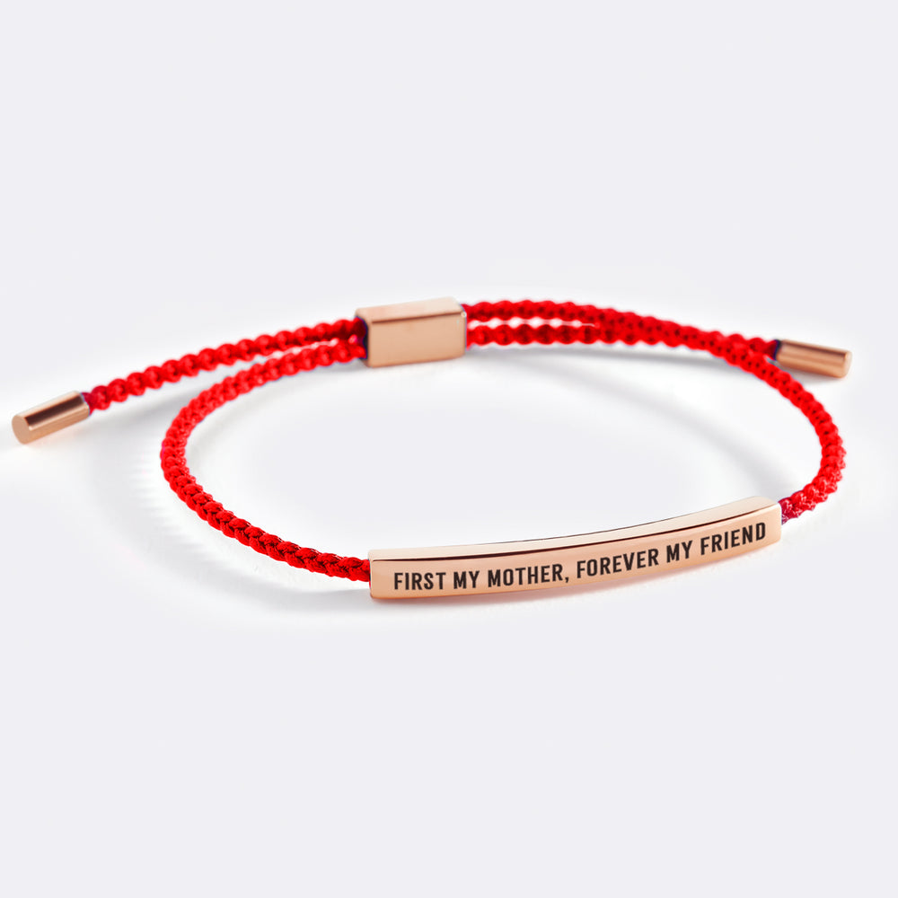First My Mother, Forever My Friend Inspire Bracelet - 18k Rose Gold Plated / Lucky Red / Personalized
