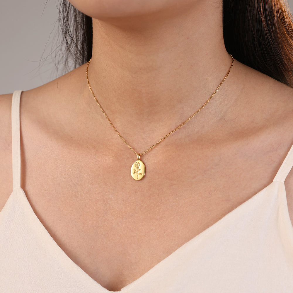 Tiny Rose Pendant Necklace - 18k Gold Over Sterling Silver