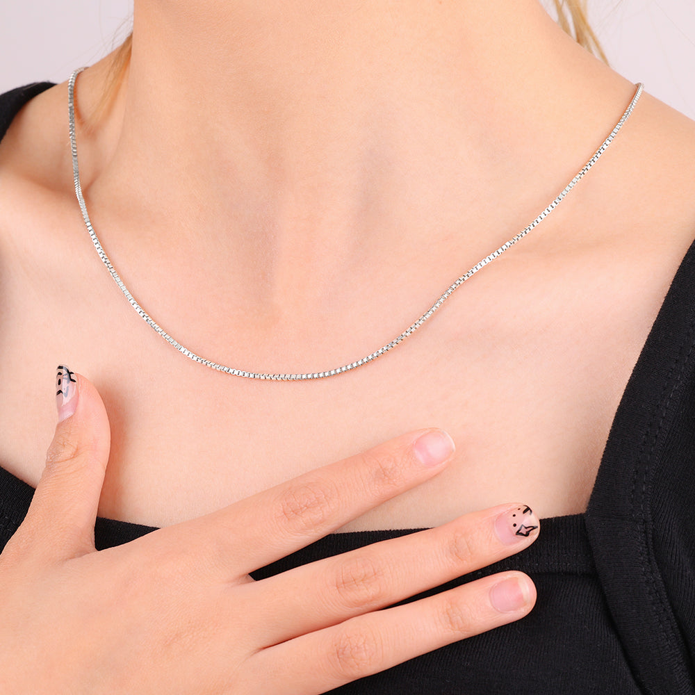 Box Chain Necklace - 925 Sterling Silver / 1mm / 20" + 2"