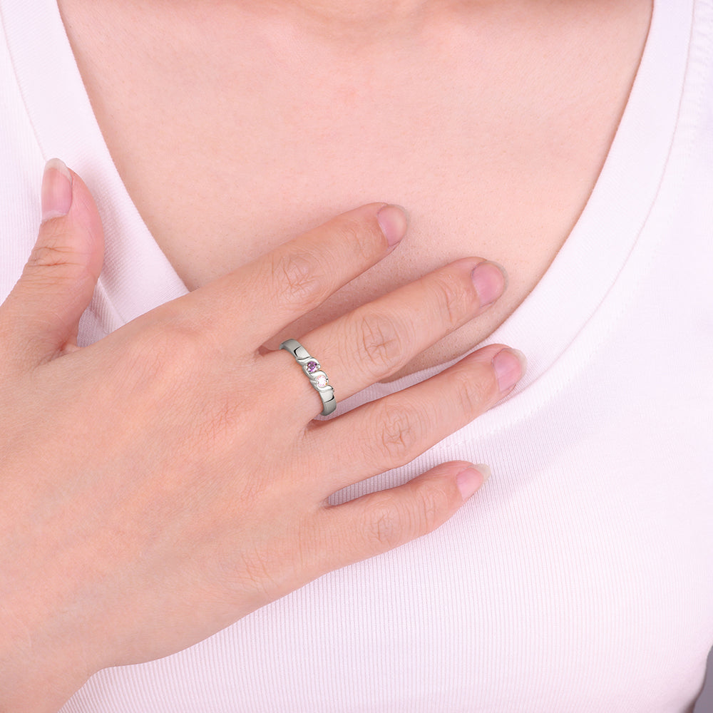 Personalized Wave Birthstones Ring - 925 Sterling Silver / 9