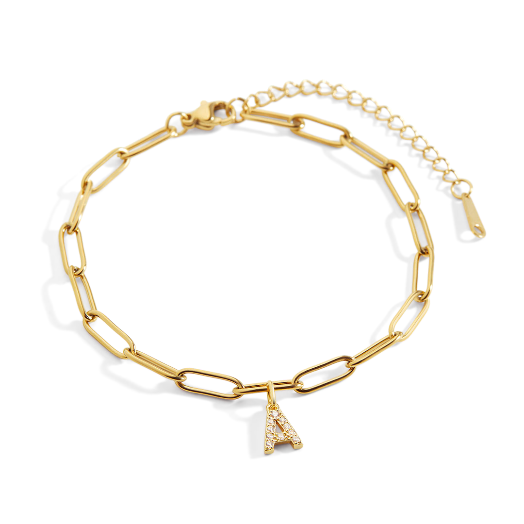 Paperclip Pavé Initial Bracelet
