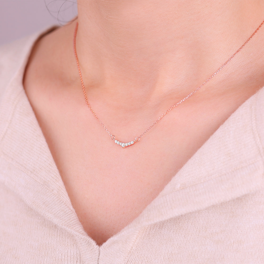 Curved Diamond Bar Necklace - 18k Rose Gold Over Sterling Silver