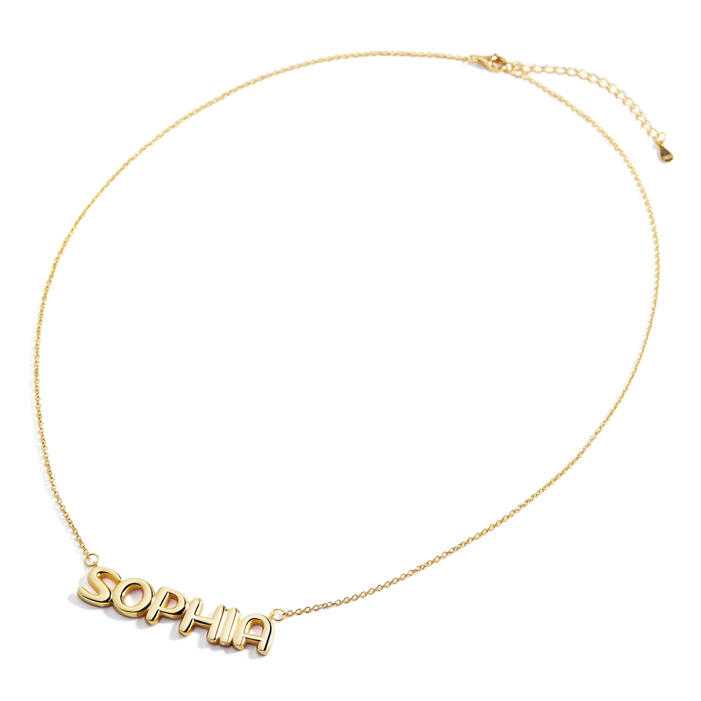 Balloon Name Necklace - 18k Gold Plated / 16" + 2"