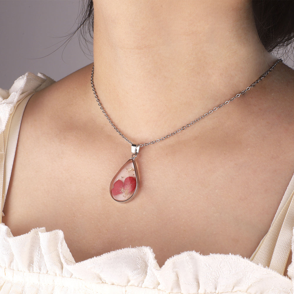 Pressed Birth Flower Droplet Necklace - January