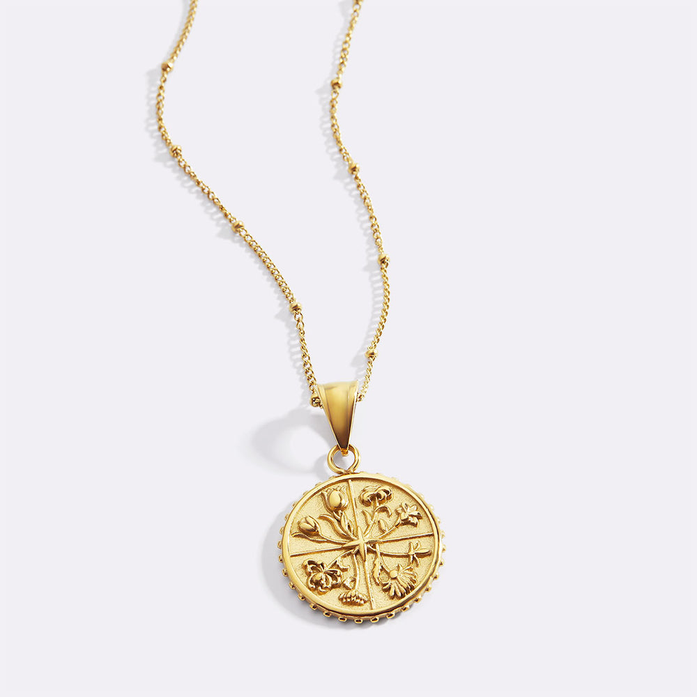 Floral Coin Pendant Necklace - Default Title