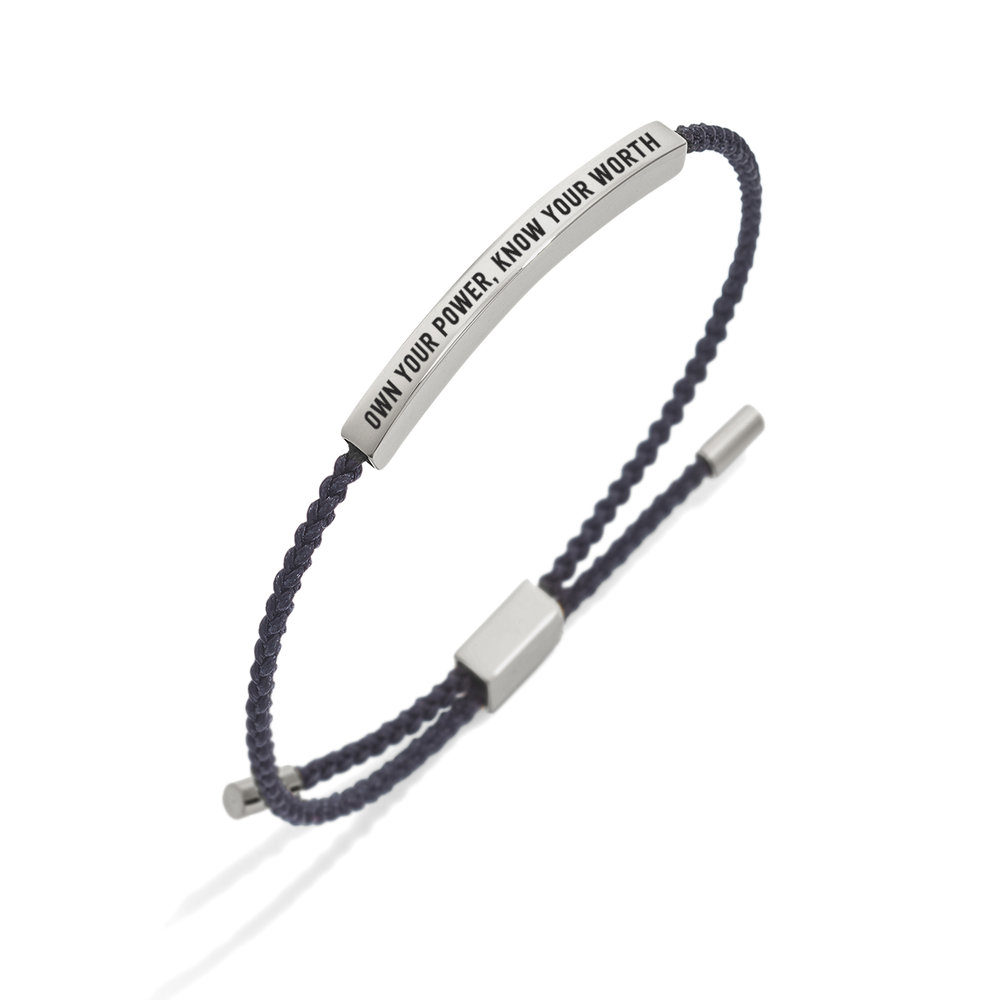 Own Your Power, Know Your Worth Inspire Bracelet - Silver / Midnight Black / Standard