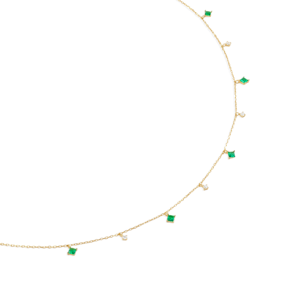 Princess-Cut Emerald Station Necklace - Default Title