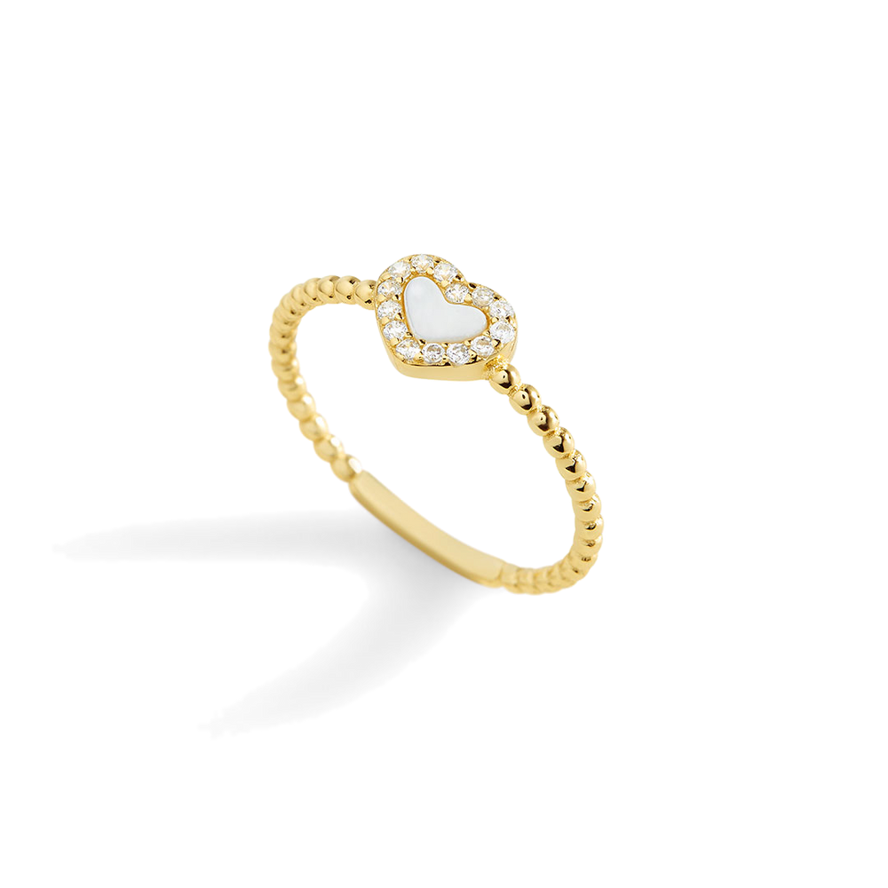 Tiny Gemstone Heart Stacking Ring - White Mother of Pearl / 10