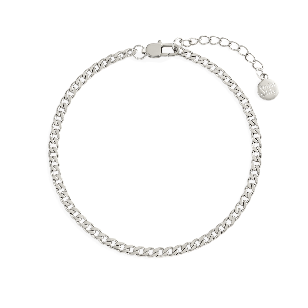 Silver chain bracelet on a white background
