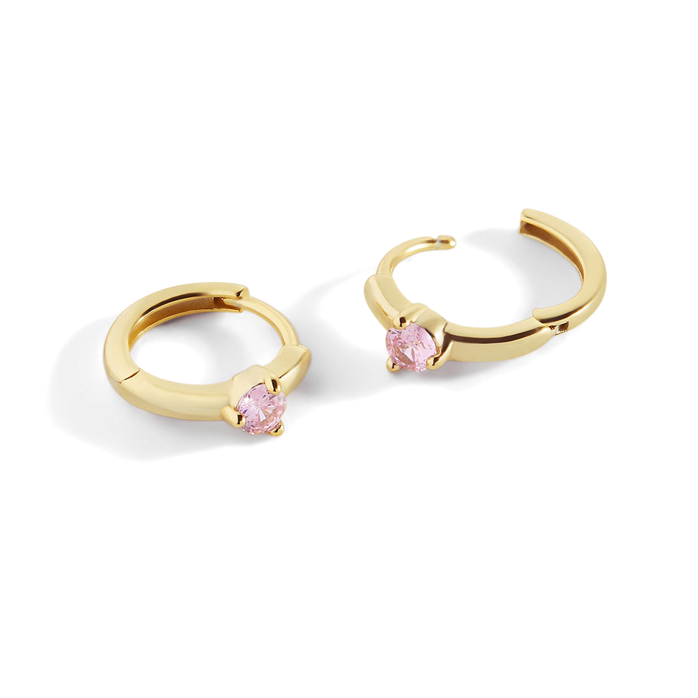 Solitaire Birthstone Huggie Hoop Earrings - 18k Gold Over Sterling Silver / June Alexandrite