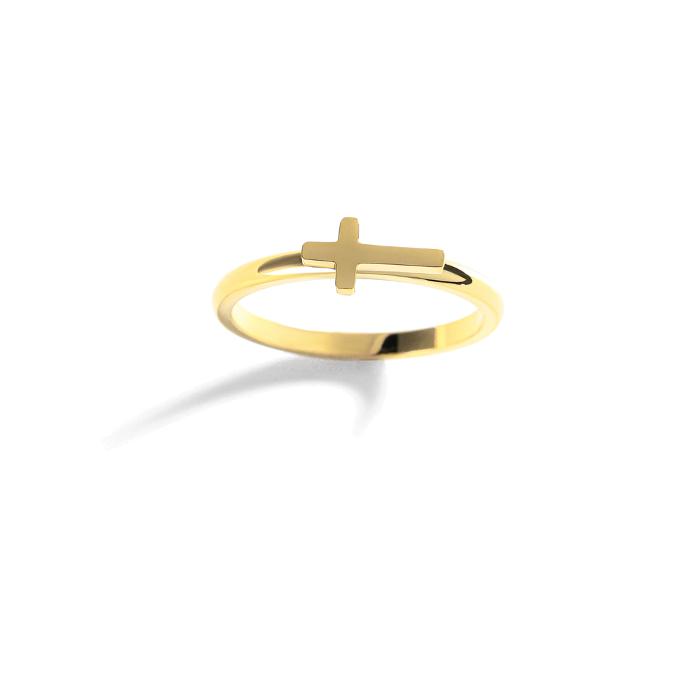 Anillo Cruz Horizonte - Chapado en oro de 18 quilates. / EE. UU. 7