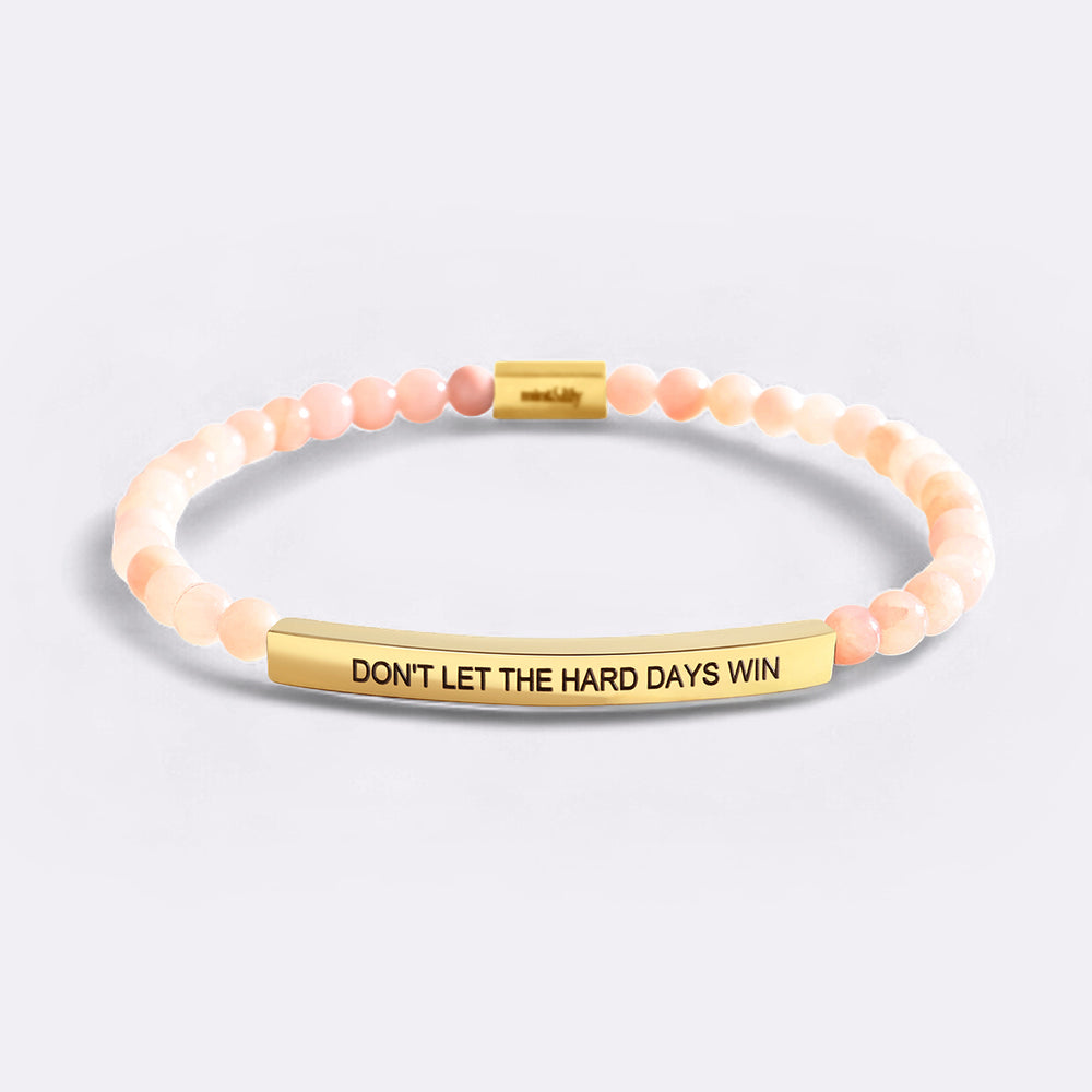 Don't Let The Hard Days Win Beaded Inspire Bracelet - Gold Plate and Rose Quartz / 7" / Standard
