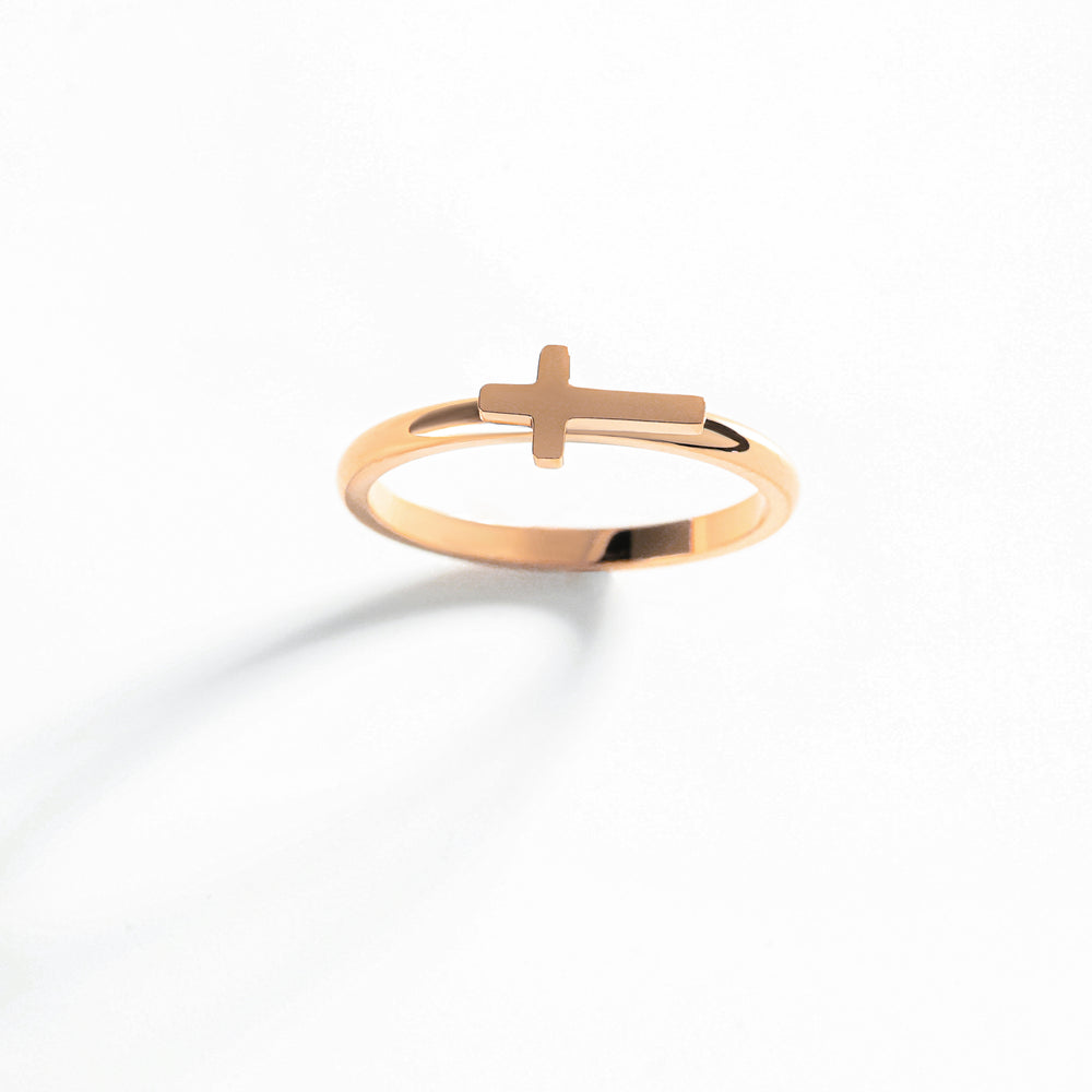 Anillo Cruz Horizonte - Chapado en oro rosa de 18 quilates. / Estados Unidos 9