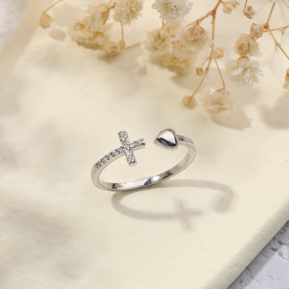 Anillo de corazón y cruz ajustable Pray Through It - Default Title