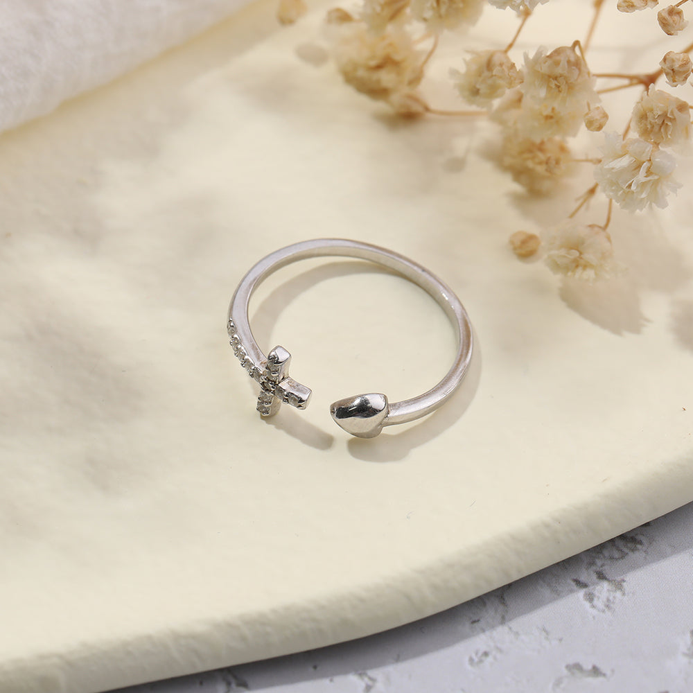 Anillo de corazón y cruz ajustable Pray Through It - Default Title