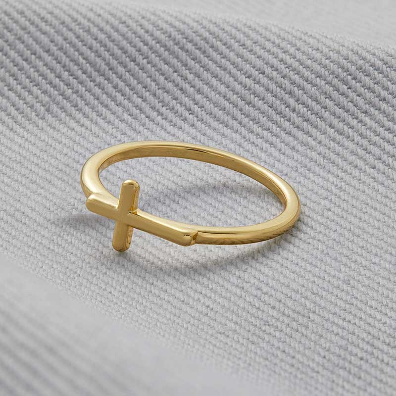 Anillo Cruz Horizonte - Chapado en oro de 18 quilates. / EE. UU. 7