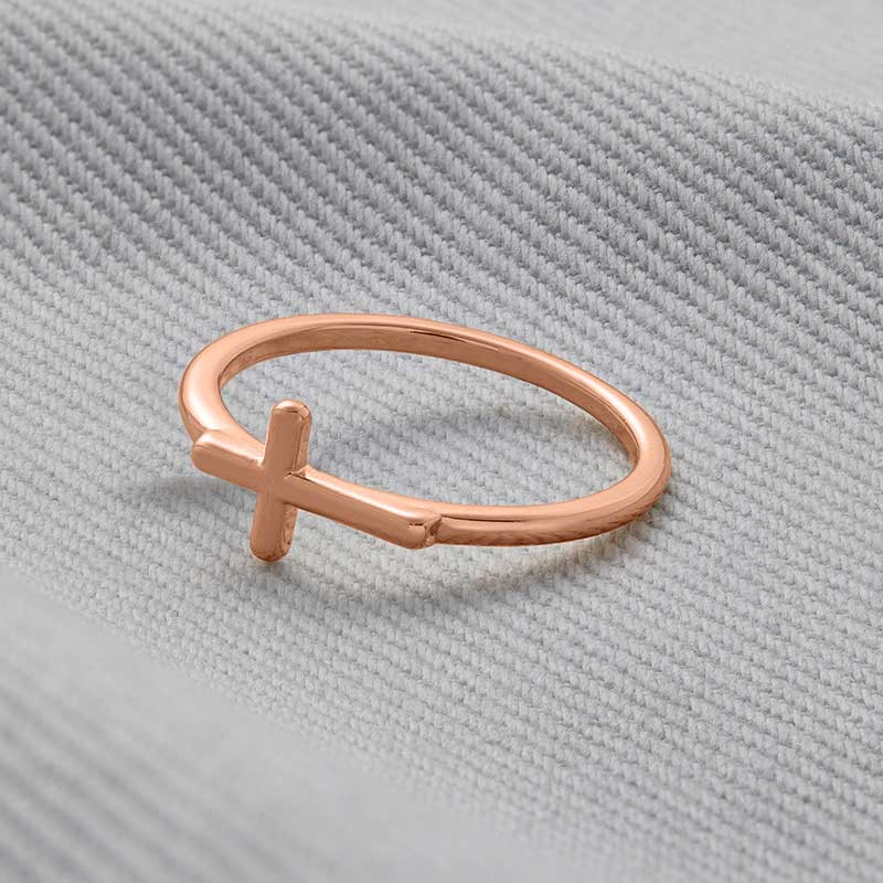 Anillo Cruz Horizonte - Chapado en oro rosa de 18 quilates. / Estados Unidos 9