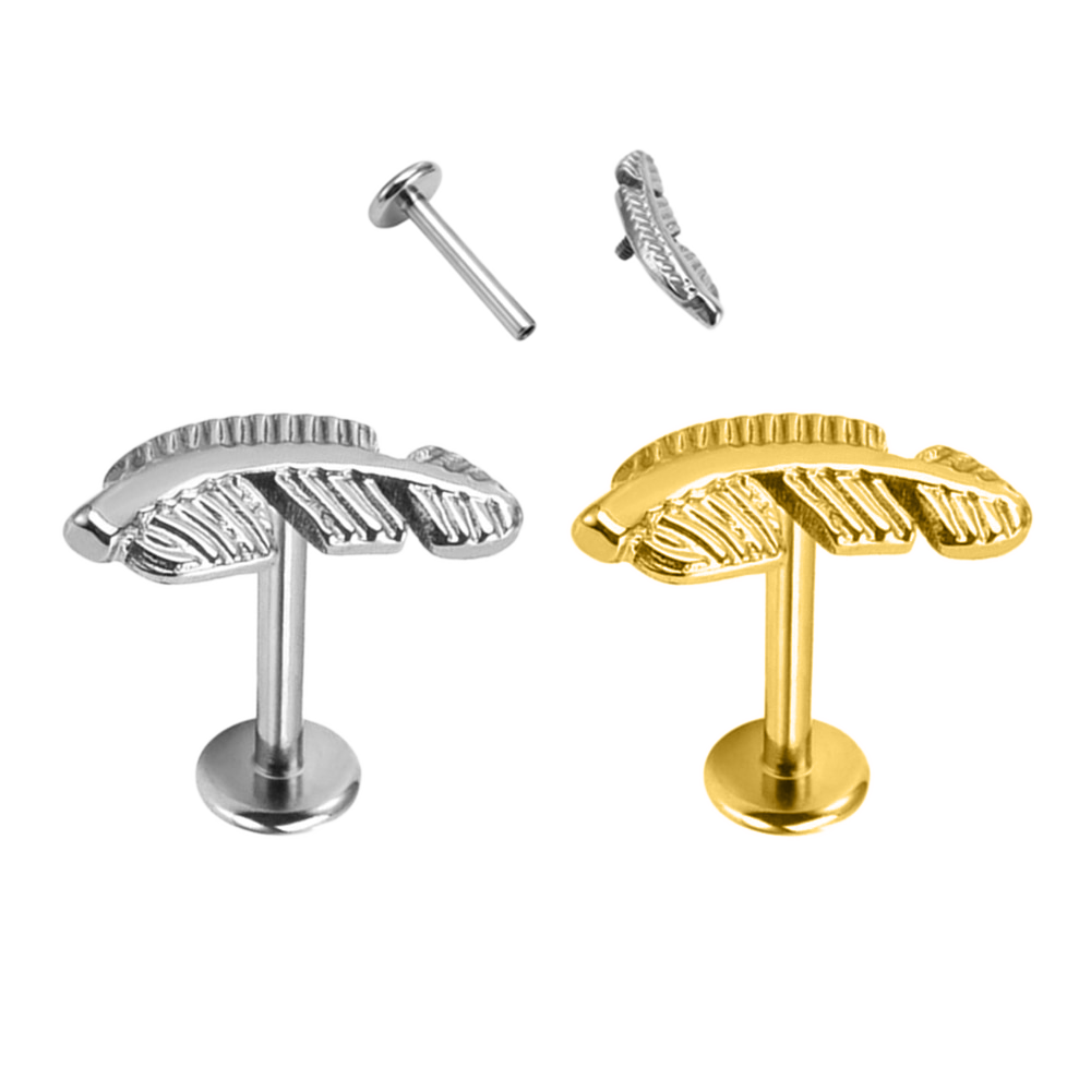 Cute Labret Studs | 16g - Gold / Feather / 6mm
