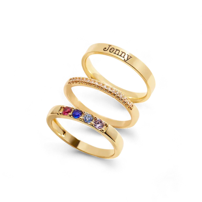 Personalized Name Birthstones Stacking Rings