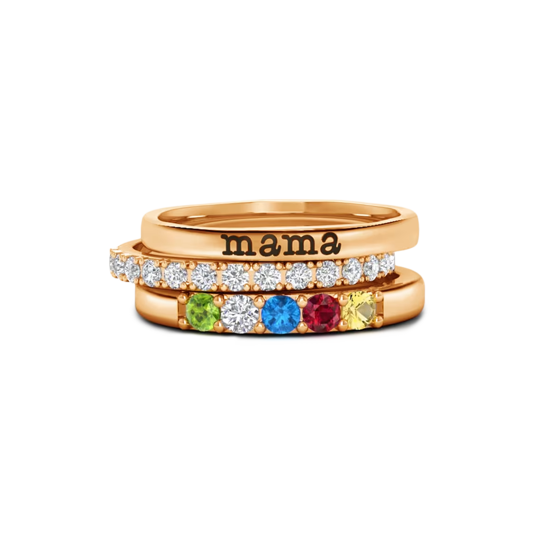 Personalized Name Birthstones Stacking Rings