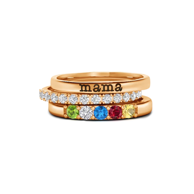 Personalized Name Birthstones Stacking Rings