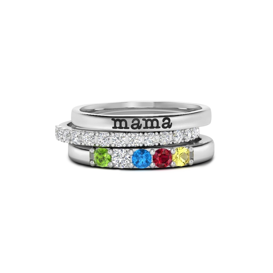 Personalized Name Birthstones Stacking Rings