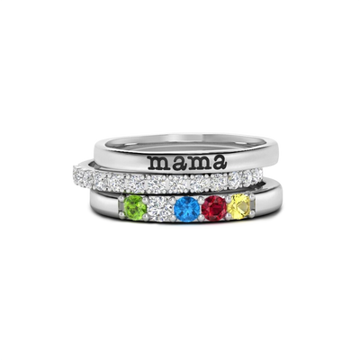 Personalized Name Birthstones Stacking Rings