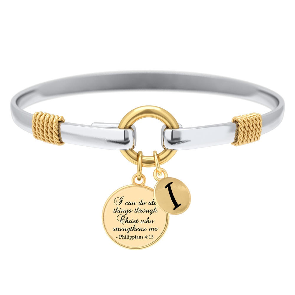 Todas las cosas a través de Cristo - Brazalete personalizado de dos tonos - Oro / yo